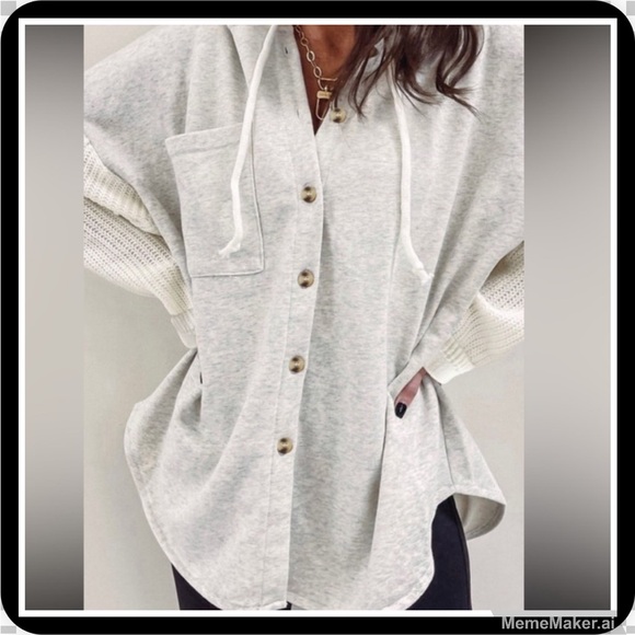 Y2K Jersey Sweater Sleeve Gray Button Up Knitted Long Sleeve - Picture 1 of 14